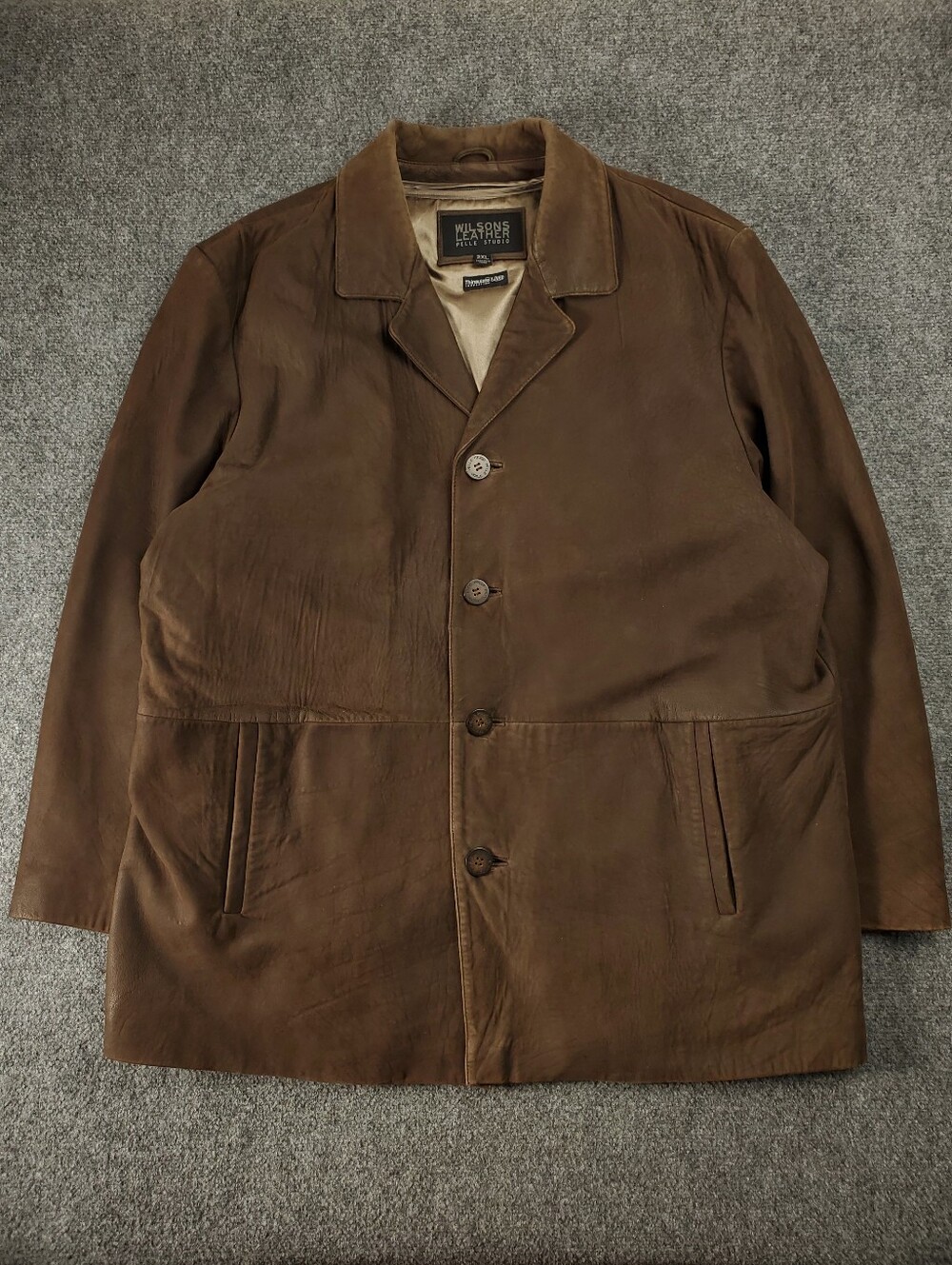 Wilsons Leather Pelle Studio Nubuck Car Coat 2XL Brown Overcoat Button Up